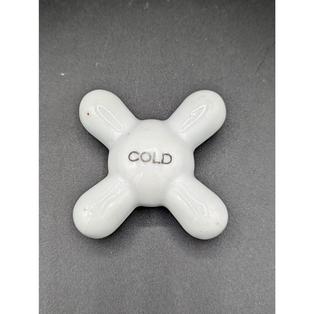 Vintage Porcelain Cold Water Faucet Tap Knob 2” sides 3" diagonal No Hardware